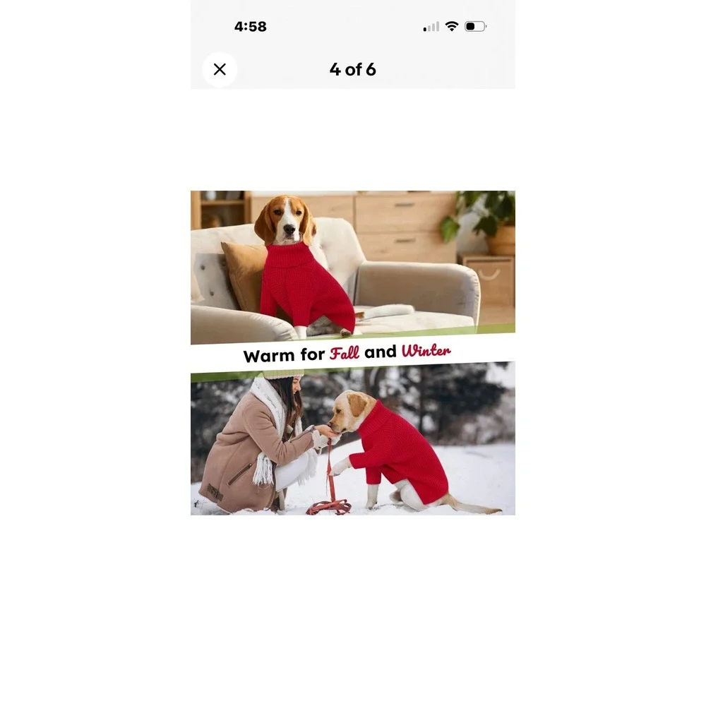 NWT Queenmore Red XXL Dog Sweater Turtleneck & Front Leg Coverage Heavyweight